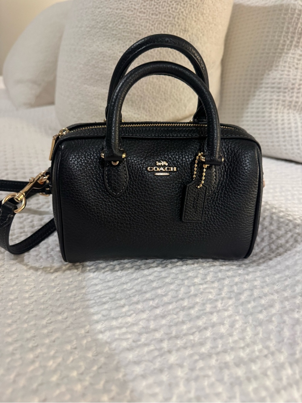 Coach Black Pebbled Leather Mini Rowan with Gold Hardware